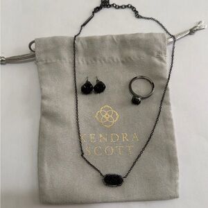 Kendra Scott Black Drusy 3 piece set with necklace, earrings, and ring